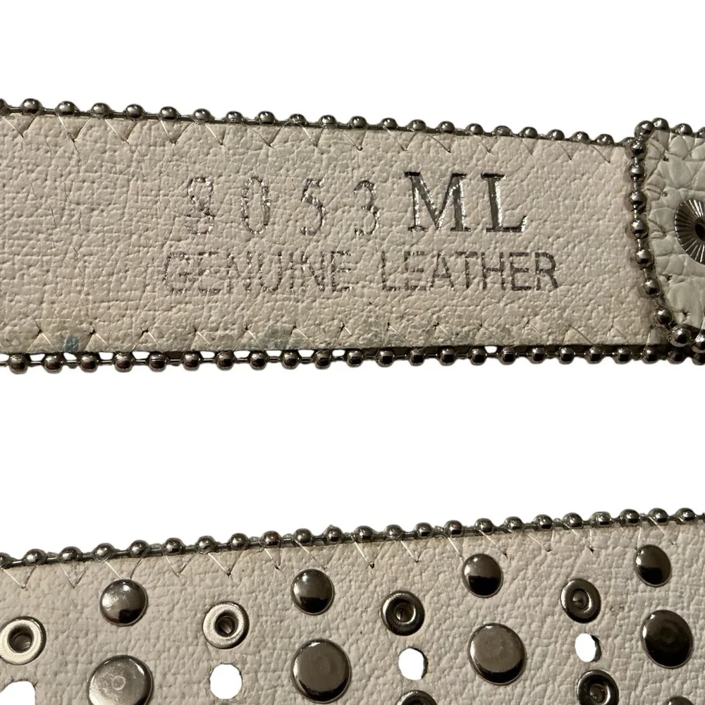 Western rhinestone studded belt cowgirl rodeo pageant bling buckle white large